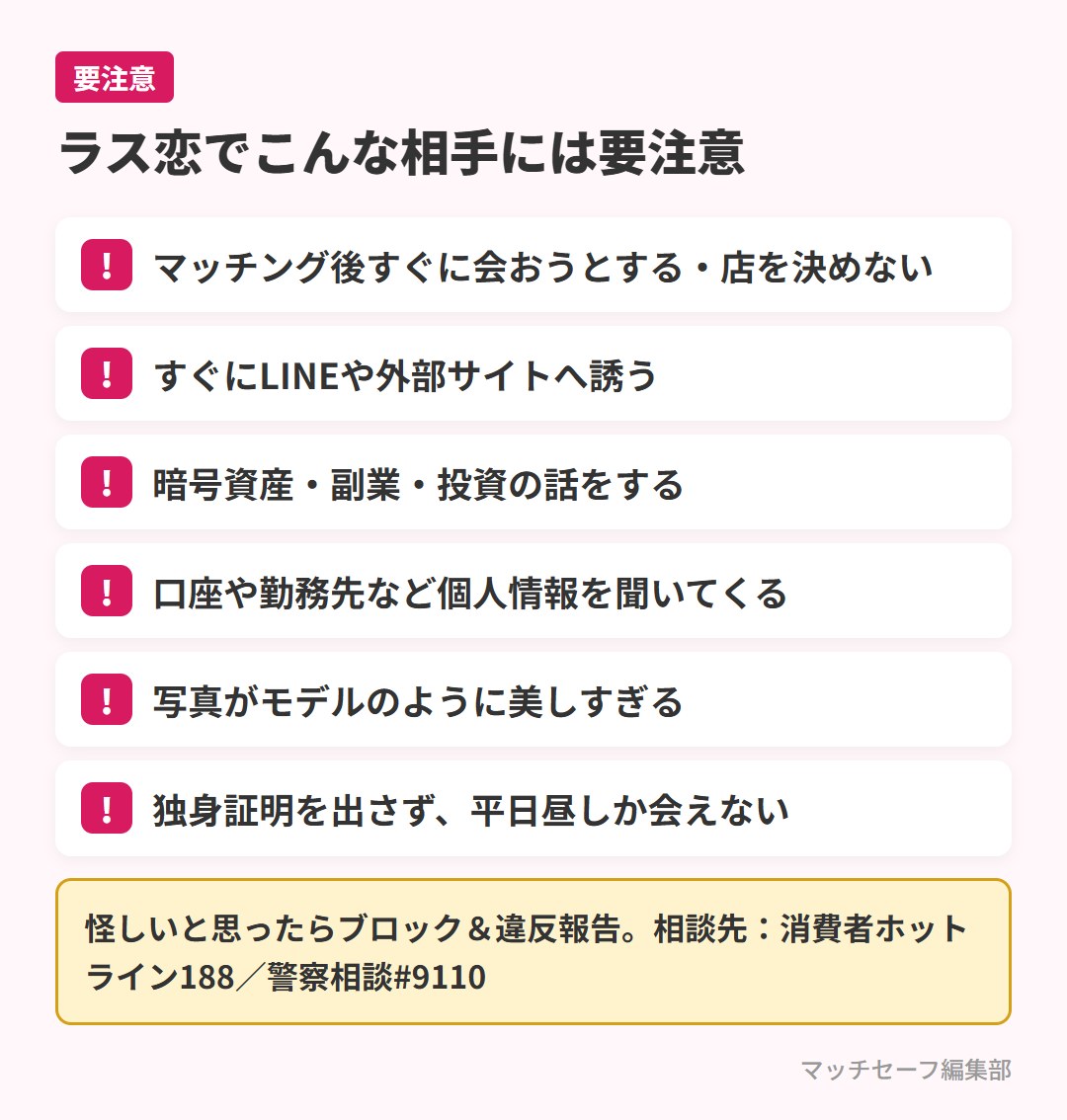 ラス恋で注意したい業者・詐欺・既婚者の特徴