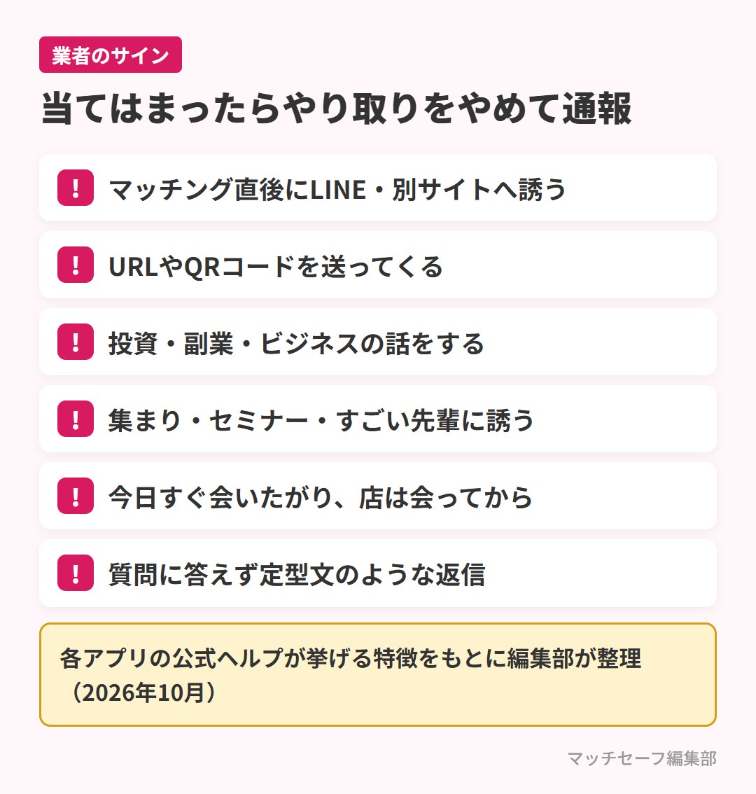 マッチングアプリの業者を見分ける危険なサインのチェックリスト