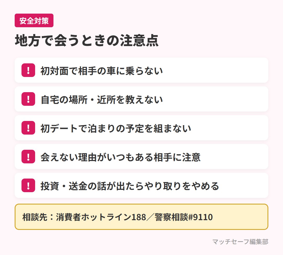地方でマッチングアプリの相手と会うときの注意点